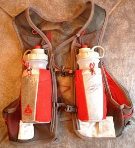 Ultimate Direction's Scott Jurek Signature Series Ultra Vest has sleeves for 2 bottles up front