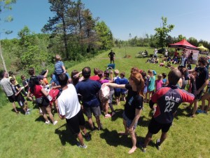 Skills competition - toss your sweaty running hat into the bucket!